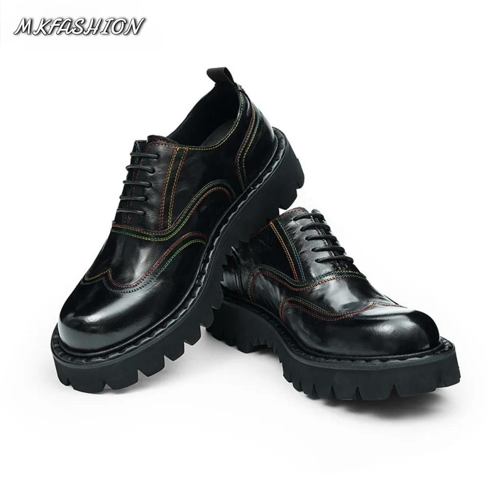Men Casual Dress Oxford Shoes Genuine Leather Thick Bottom Lace Up Flats Male Footwear