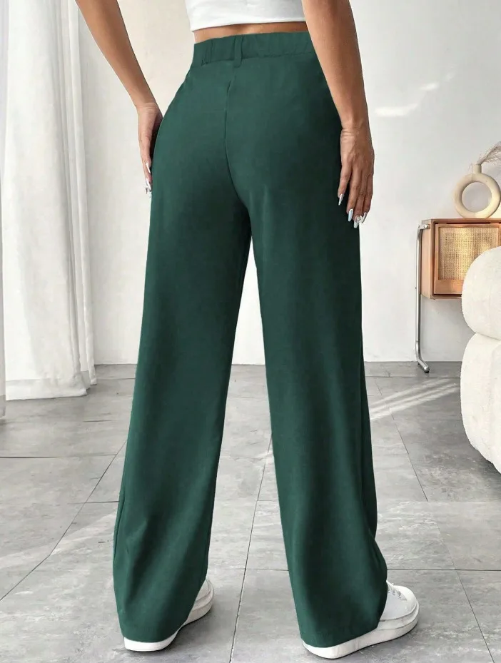 Damen High-Waist Straight-Leg Hosen Slim Fit Einfarbige Plissierte Anzughosen mit Taschen Büro Klassische Freizeithosen – Detail 7