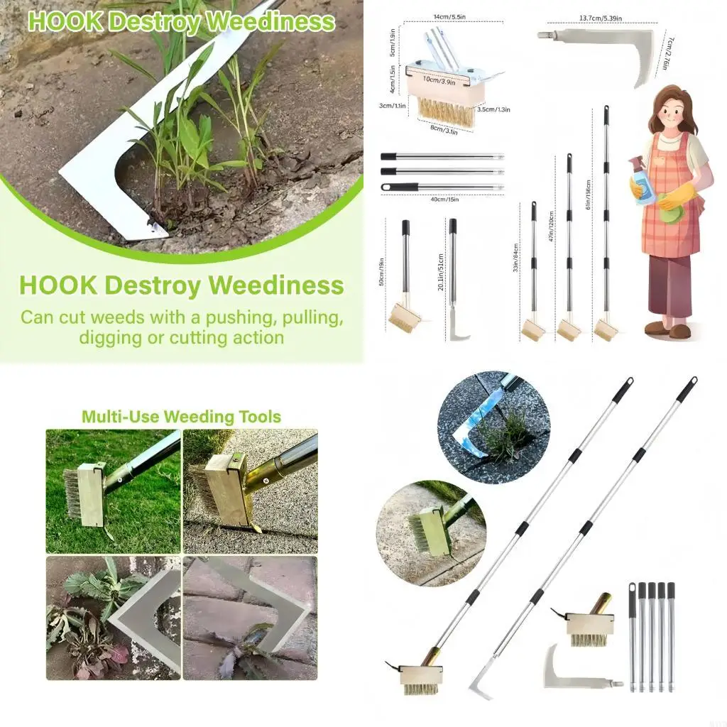 Ergonomic Long Handle Garden Weeding Tool For Effortless Standing Removal And Moss Scraping Without Bending M4YD