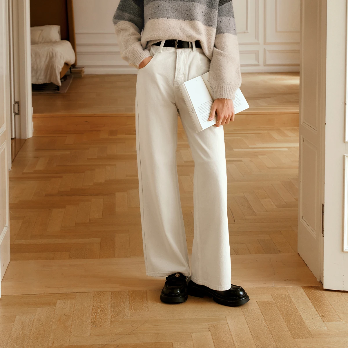 OLrain Women's White Jeans 2026 Autumn Winter Solid Wide Leg Jeans Casual Fashion Straight Pants Pockets Office Lady O56DA93852