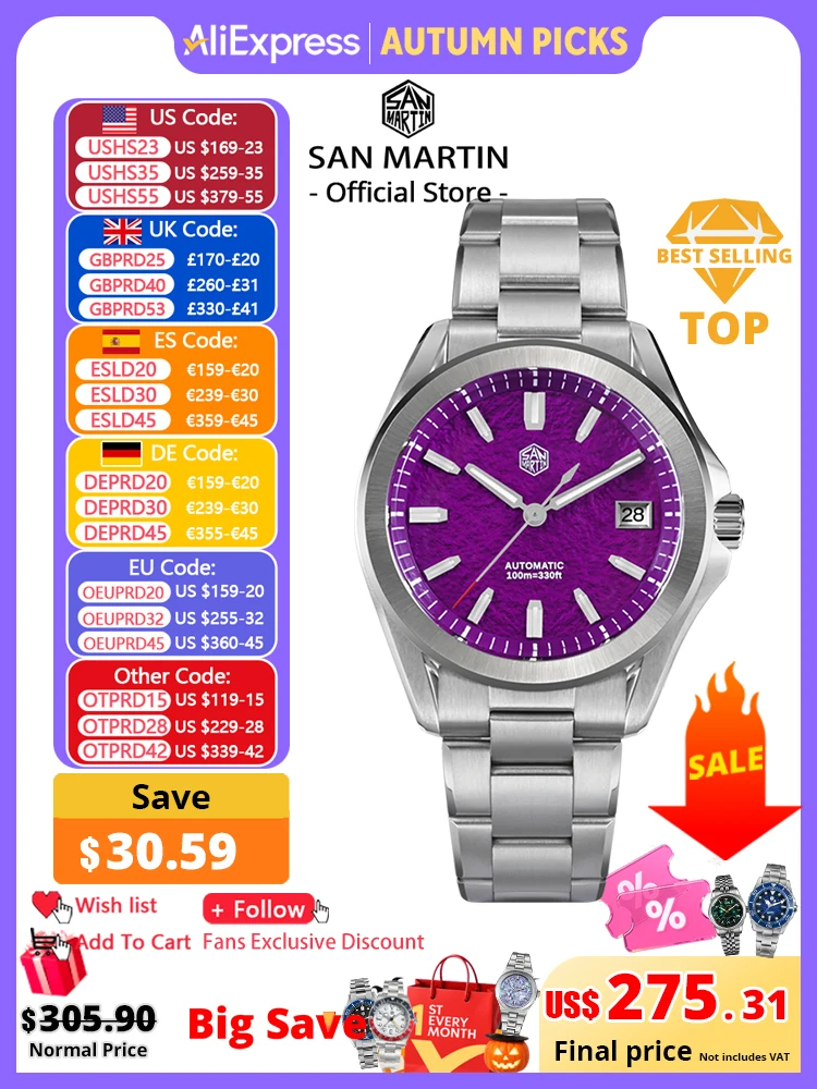San Martin New Gada Fashion Sport Watch 39mm NH35 Automatic Mechanical Men Watches Dress Waterproof 100m Luminous SN0129