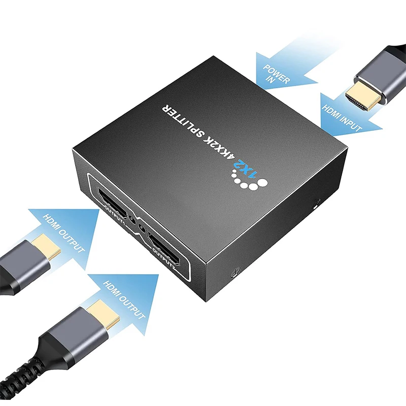 1080P HDTVスプリッター 1入力2出力 HDTVビデオ分配器スイッチ 1x2 デュプリケート/ミラーリングスクリーンディスプレイコンバーター ノートパソコン/PCモニター用