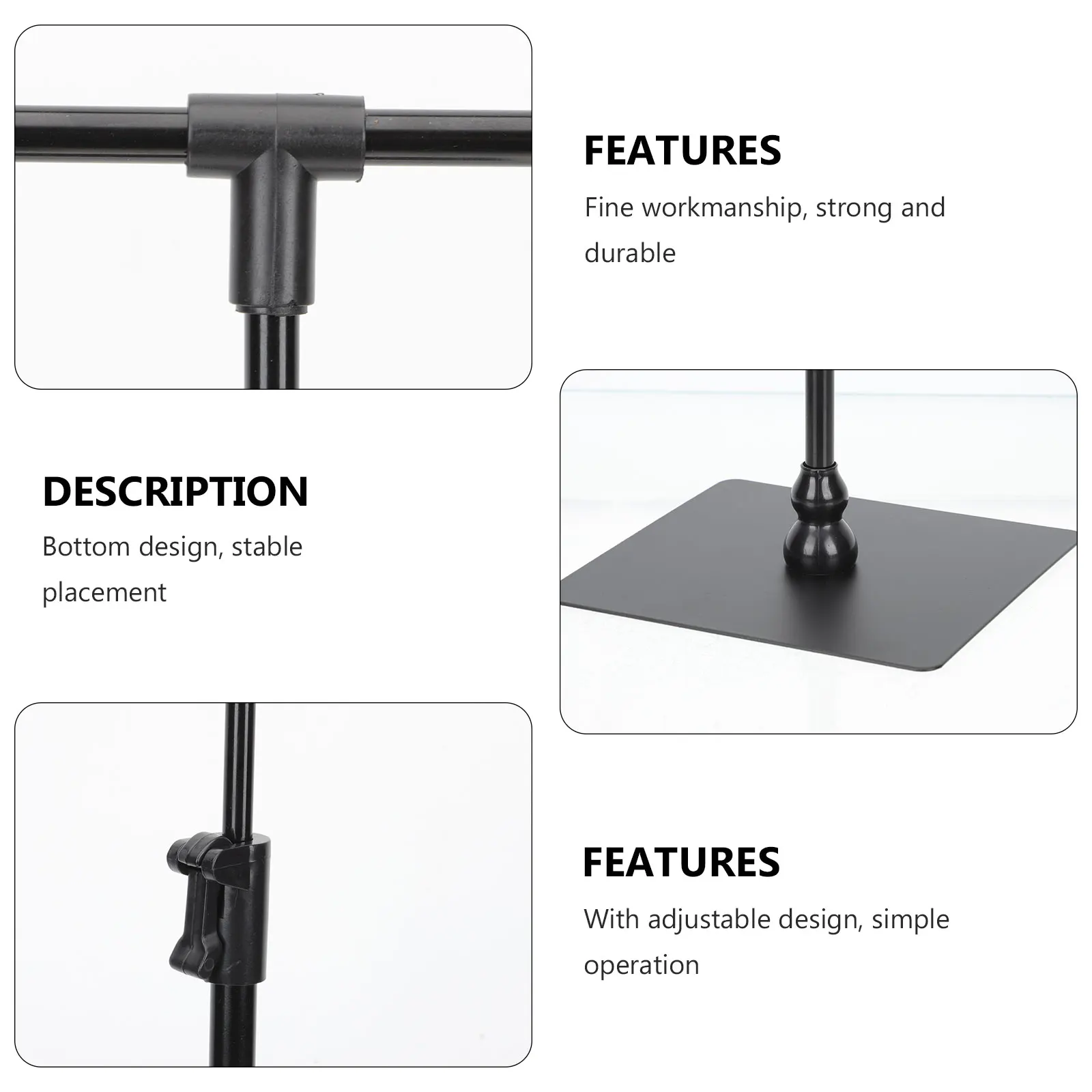 Retractable Poster Easel T-shaped Yard Stakes Height Adjustable Display Stand Black Plastic Vendor Sign Holder
