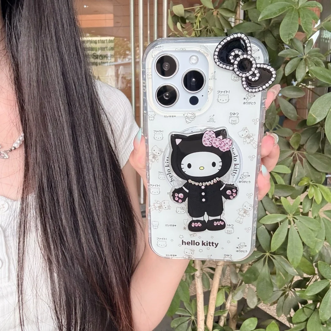 

Pencil Sketch kitten Hello Kitty Cat Stand For Magsafe Wireless Charge Phone Case For iPhone 12 13 14 15 16 Pro Max Cover