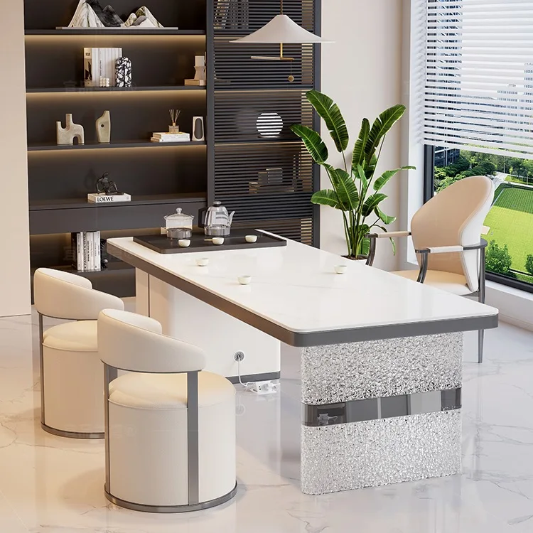 High-end rock slab tea table, kettle integrated embedded tea set, a complete set of office and household tea table
