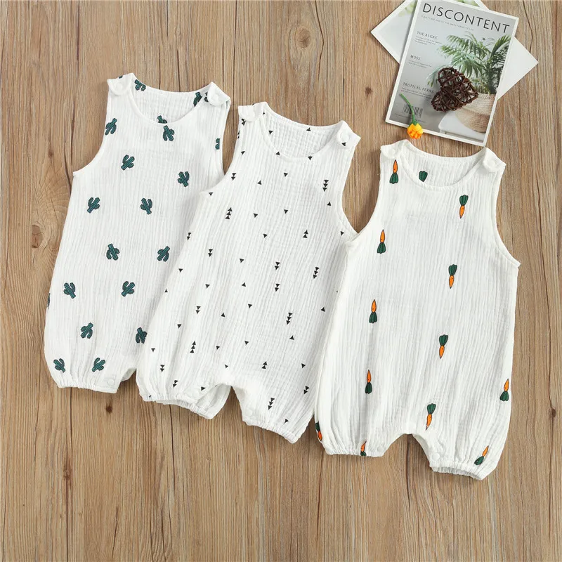 

Baby Boys Girls Romper Summer Toddler Newborn Infant Sleeveless Cactus Print Cotton Linen Jumpsuits Playsuits Overalls Outfits