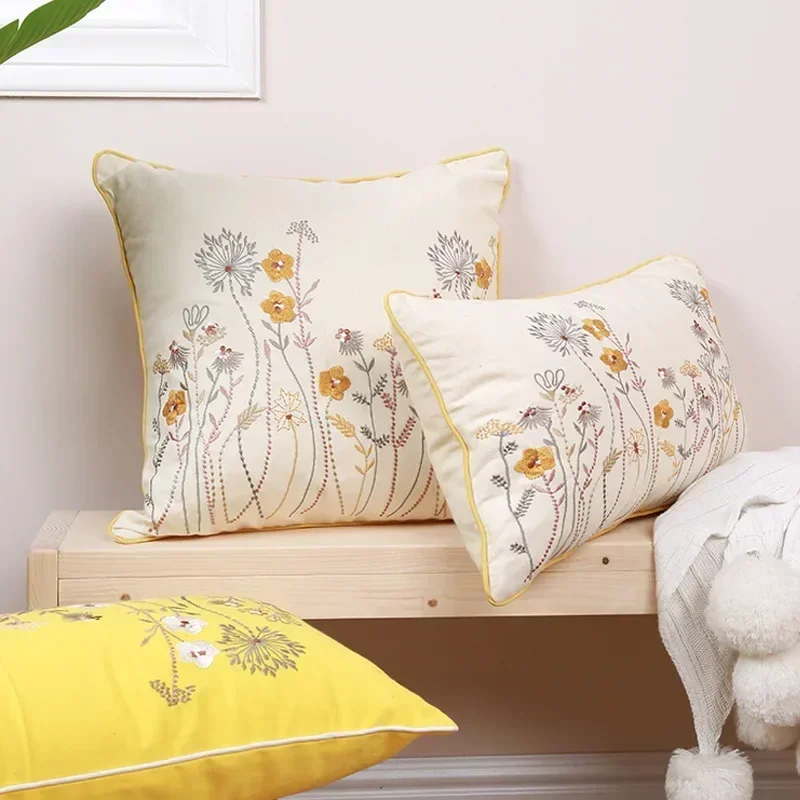 Embroidered Floral Cushion Cover European Pastoral Decorative Pillows Sofa Bed Car Home Decoration Pillowcase Throw Pillows