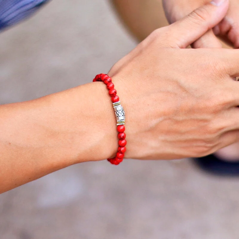 2026 Autumn Winter 6mm Natural Stone Bracelet Unisex Sanskrit Yoga Meditation Beaded Braclet Lucky Red Braslet