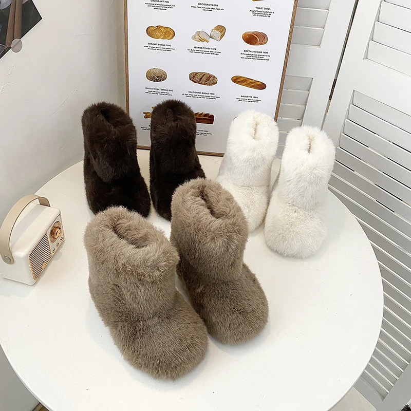 

Детские зимние плюшевые сапоги для девочек, мягкие пушистые теплые зимние сапоги принцессы с волосатой, уличные однотонные универсальные повседневные детские ботильоны