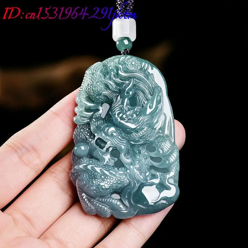 Natural Burmese Jadeite Dragon Pendant Necklace Luxury Jewelry Fashion Accessories Designer Real Jade Charm Gifts for Women view 3