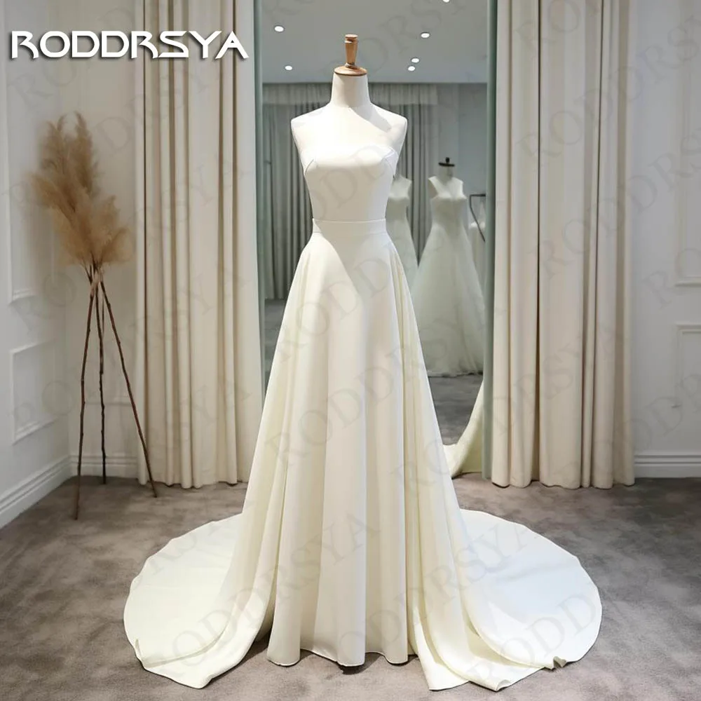 

RODDRSYA Simple Elegant Wedding Dress 2024 robe de soiree femmes Strapless Satin A line Sleeveless Bridal Gown vestido de novia