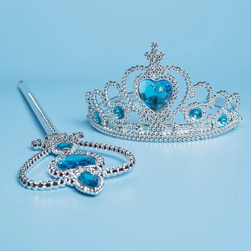 Girls Elsa  Kids Princess Accessories Set 2Pcs Crown Crystal Magic Stick for Child Cospaly Performance Costume Birthday Gifts