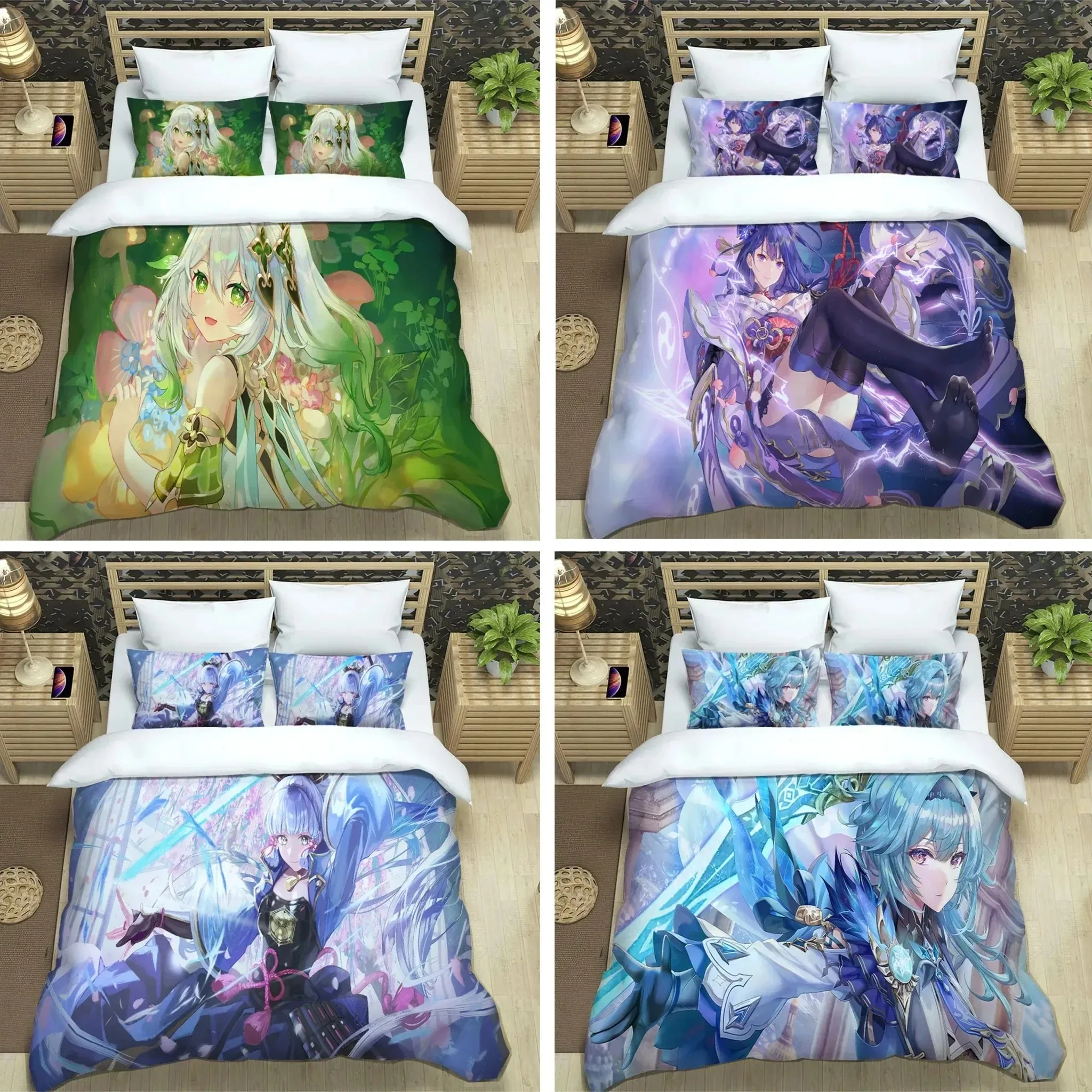 

Anime Genshin Impact Bedding Set Boys Girls Twin Queen Size Duvet Cover Pillowcase Bed Kids Adult Fashion Home Textileextile