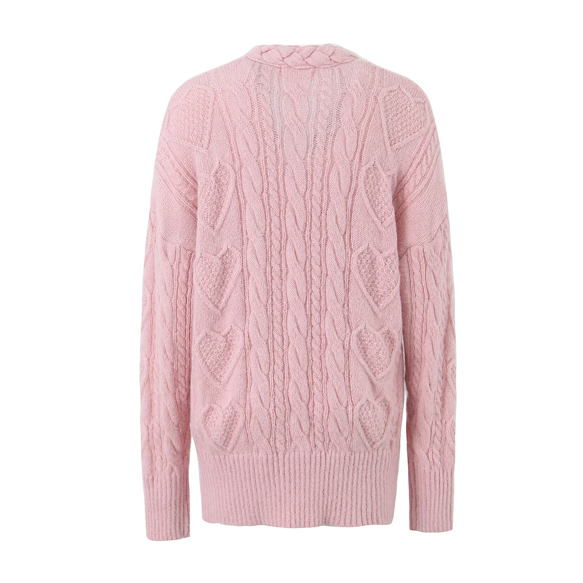 2023 Autumn Diamond Single-breasted Buttons V neck Knitted Long Cardigan Woman Full Sleeve Sweater Knitwear Jumper White Pink