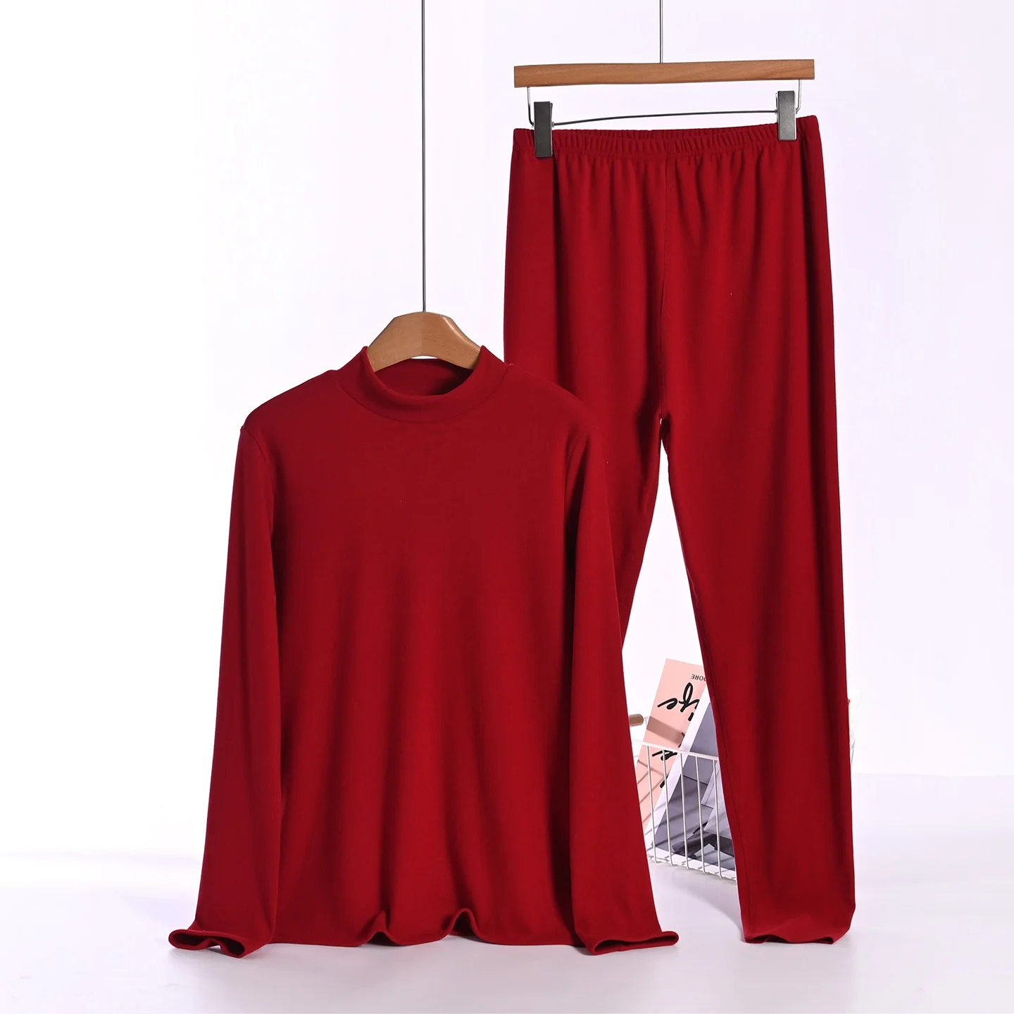 Thickened Fleece High Collar Thermal Set Women's Long Sleeve Long Pants Underwear Two-Piece Suit Warm Comfortable Base Layer