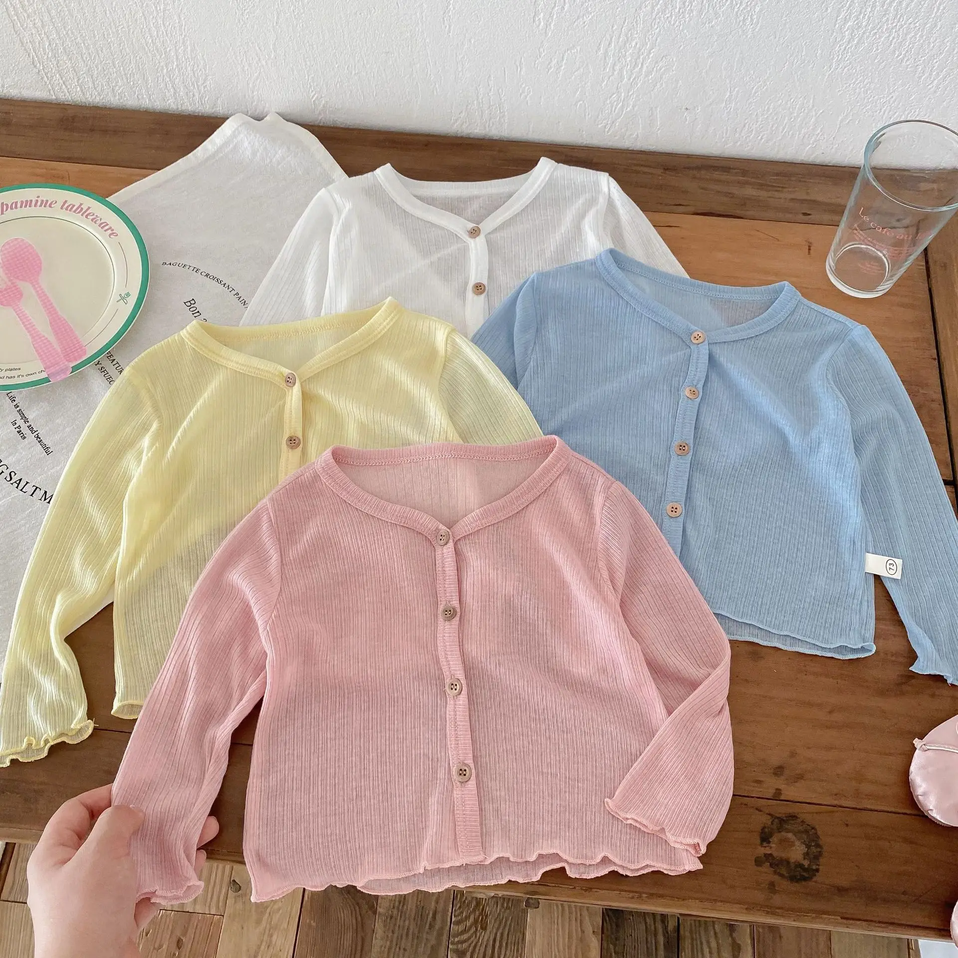 0-5Y Kids Air-conditioned Jackets Outerwear 2024 Summer New Baby Cardigan Solid Thin Breathable Boys Girls Long Sleeve Coat