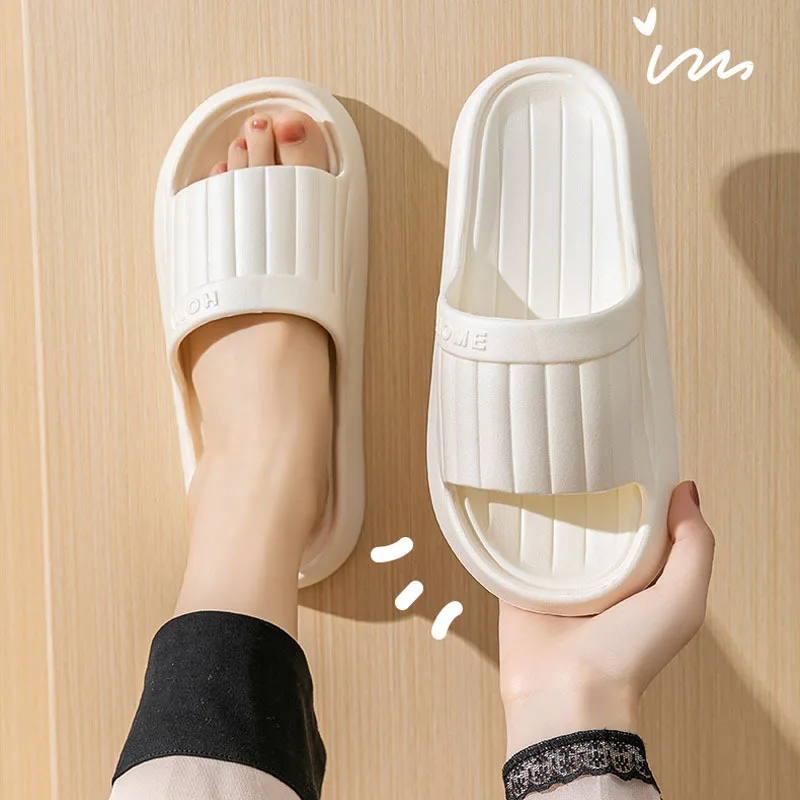 Summer Lovely Solid Color Home Slippers for Women Men Non-slip EVA Bathroom Slides Females Concise Light Sandals Couples Shoes view 2