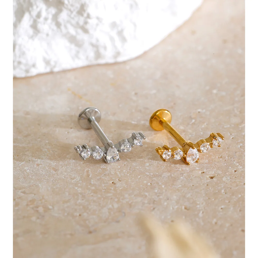 Yhpup 1PC 316 Stainless Steel Zirconia Cartilage Helix Stud Earring Prevent Allergy Metal Delicate Geometric Piercing Jewelry
