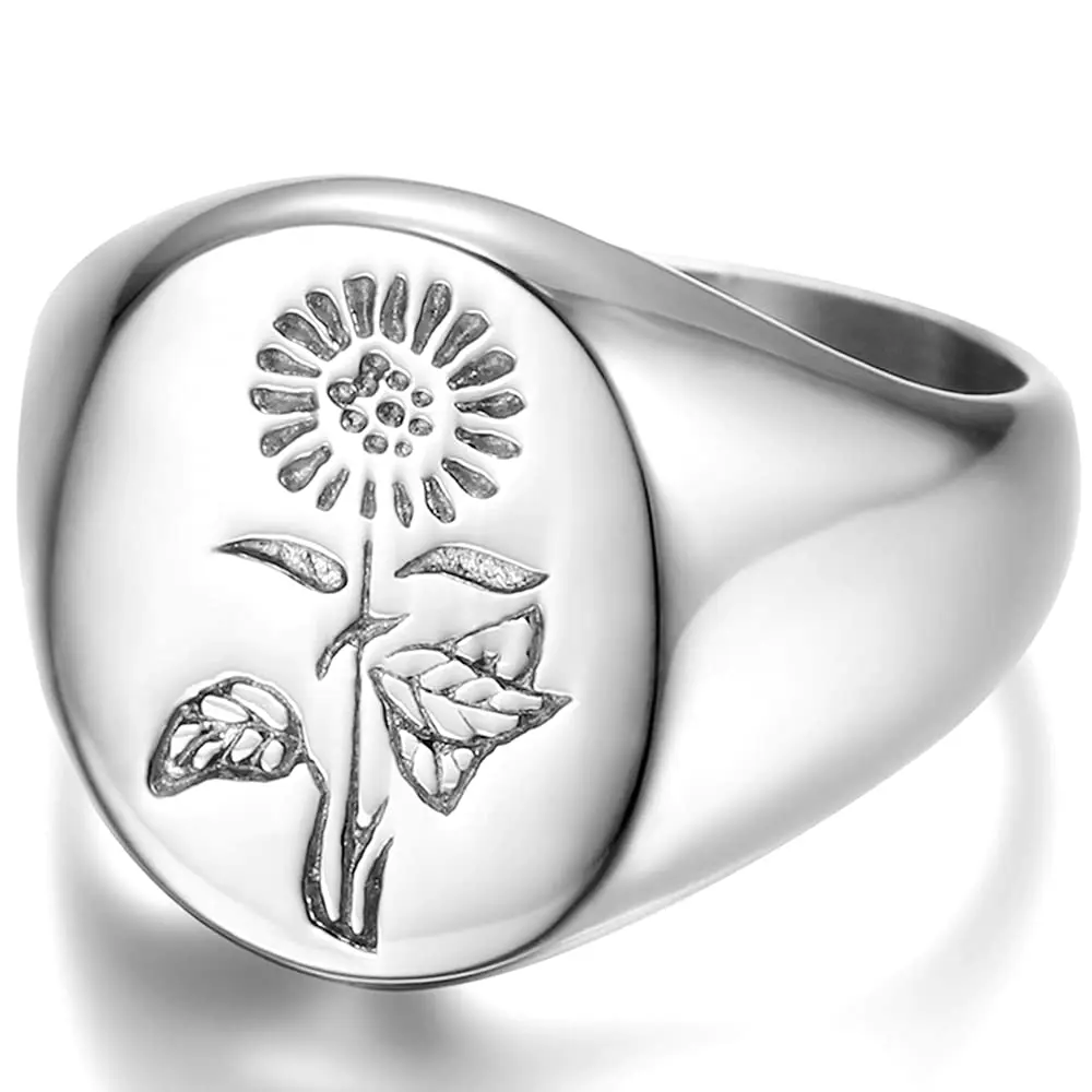 Women's Titanium Steel Daisy Ring Stainless Steel Floral Minimalist Jewelry Hypoallergenic Trending Dainty Stackable Ring