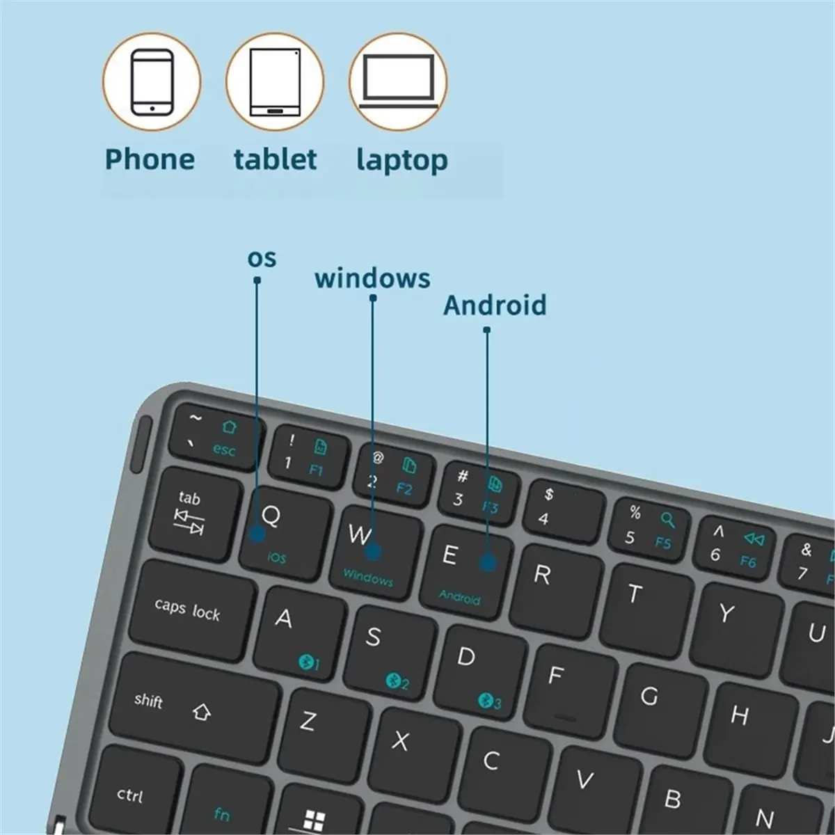 A46U Bluetooth Wireless Folding Keyboard with Touchpad, Leather Cover, Stand, 64 Keys for Tablets Laptop