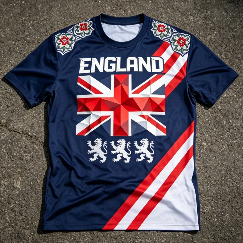 Summer England Flag Three Lions Football Printed Quick drying Short sleeved T-shirt for Men's Loose Breathable Sports Shirt Top