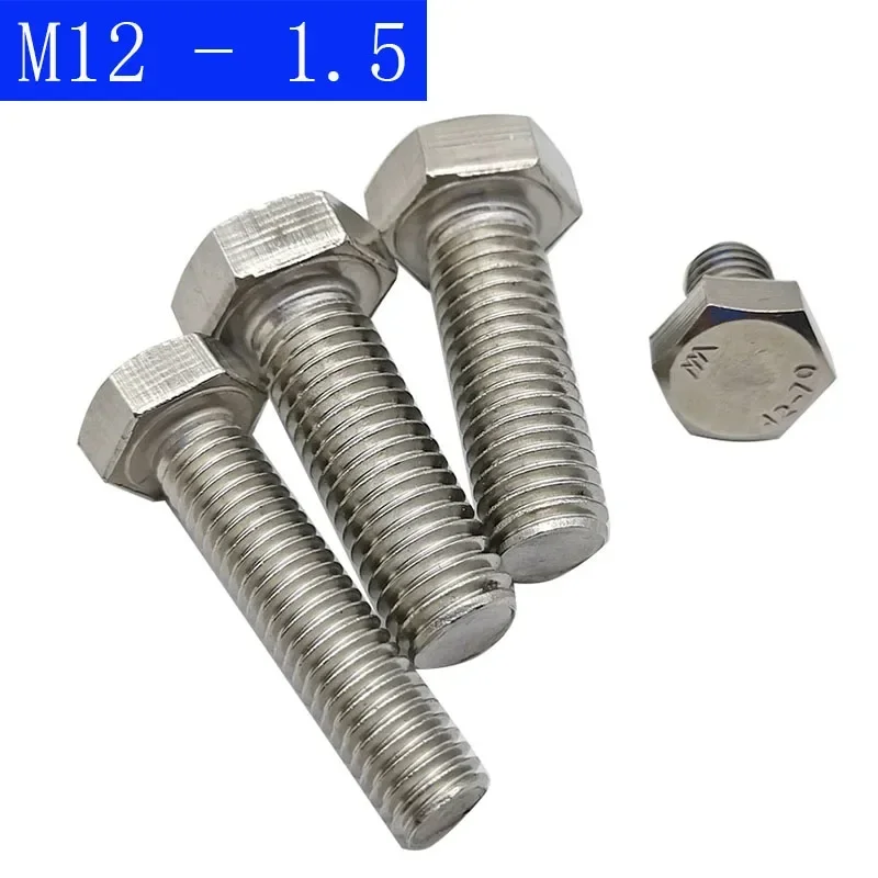 M12 - 1.5 ( 12mm ) Fine Thread 304 Stainless Steel Hex Cap Bolt / Screw DIN 933 Tap A2 - 70