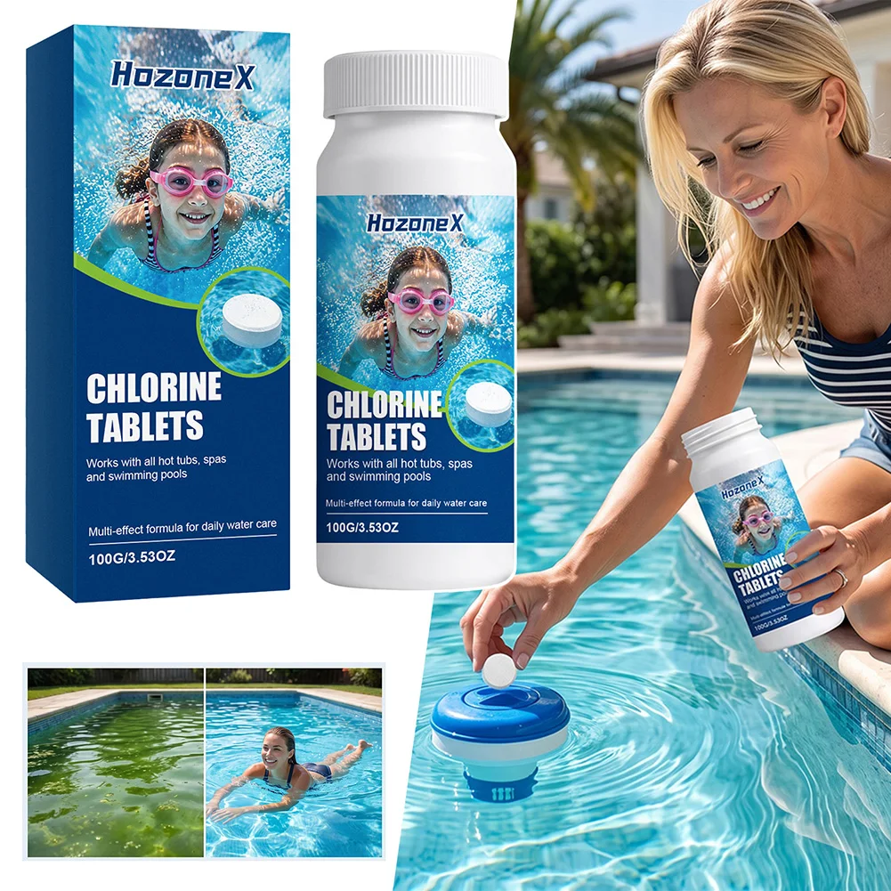 100g Swimming Pool Cleaning Tablet Multifunctional Algae Preventer Tablets Cleaner Swimming Spa Household Cleaning Supplies