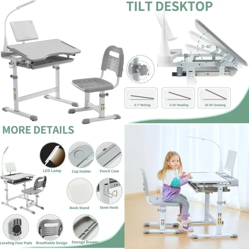 Ergonomic Adjustable Kids Study Desk with Tilt Surface and Book Stand for Comfortable Learning