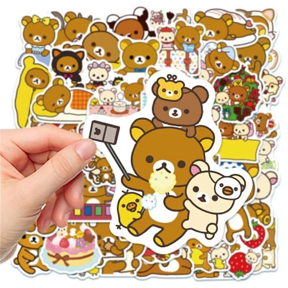 50 pcs/set Fun Kawaii Cartoon Rilakkuma Bear Waterproof PVC Stickers Scrapbooking Diy Journaling Cute Stationery Sticker Diary