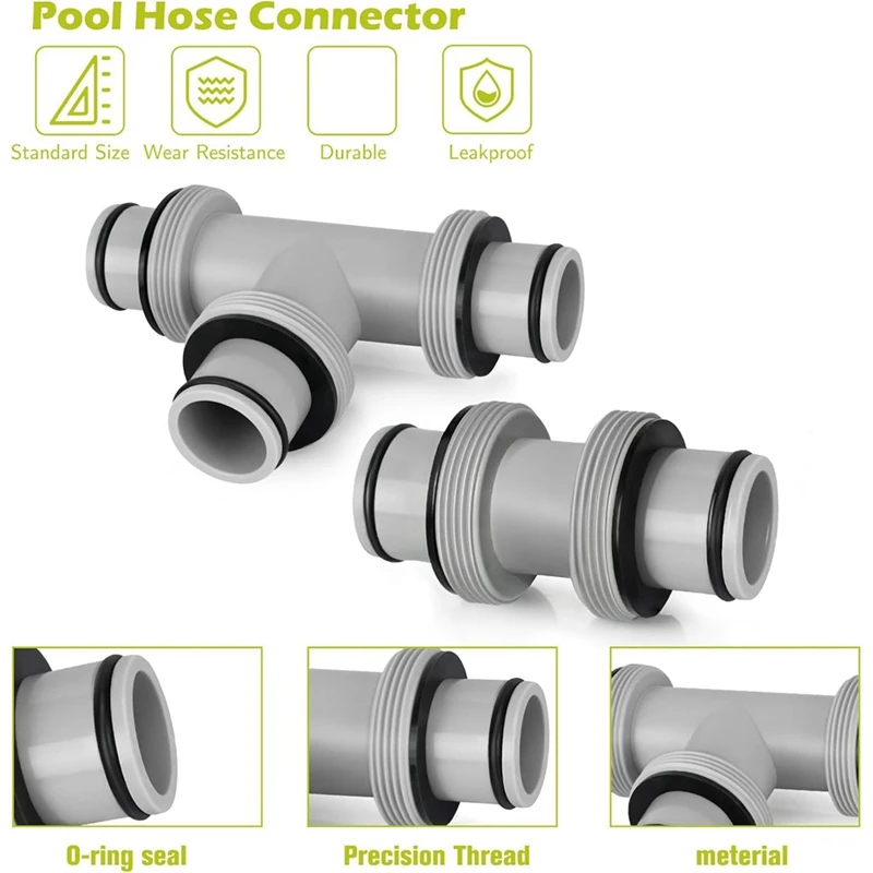 2Pc Filter Pump Hose Connector,Pool Hose Connector 1.5 to 1.5In 2 Heads and 3 Heads T Joint Pool Hose Connector Coupling-A28R