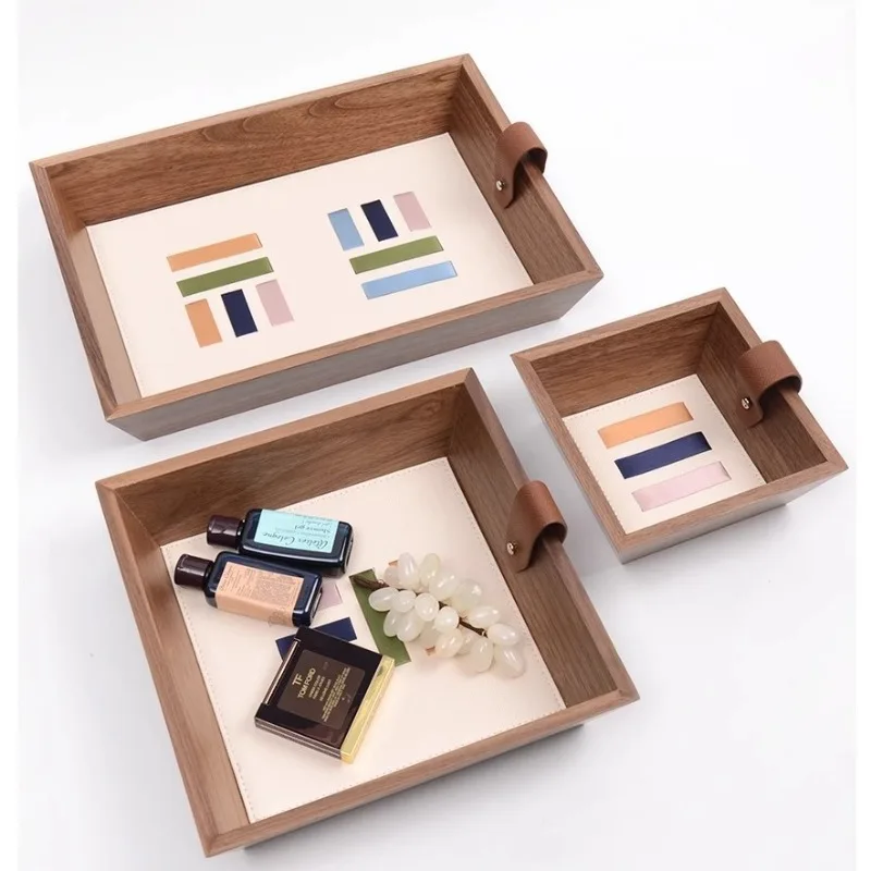 Pallet solid wood leather storage tray home living room coffee table jewelry plate storage tray
