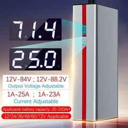 Li-ion LiPo Lifepo4 Lithium Battery Charger Curren Adjust 1A TO 25A 1A TO 23A 12V 24V 36V 48V 60V 72V 84V 88.2V for 20A-250AH