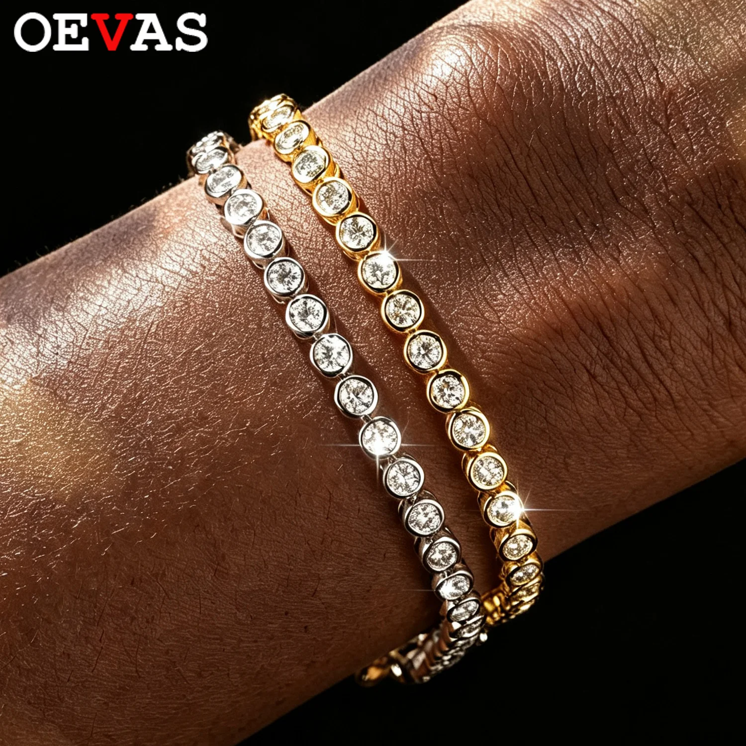 OEVAS 2mm 3mm Round Moissanite Bubble Tennis Bracelets for Woman Men 925 Silver Plated 18k Gold Lab Diamond Chain Bracelet Gift