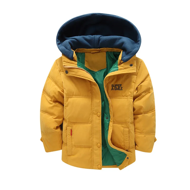 2024 Winter New Boys Jacket Splicing Thicken Keep Warm Hooded Cold Protection Windbreake For 3-10 Years Old Kids Coat