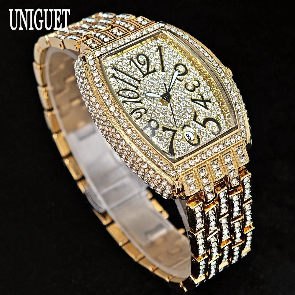 UNIGUET Diamond Watch For Women Luxury Stainless Steel Quartz Wrist Watch Elegant AAA Jewelry Tonneau Watch Ladies Hot Selling