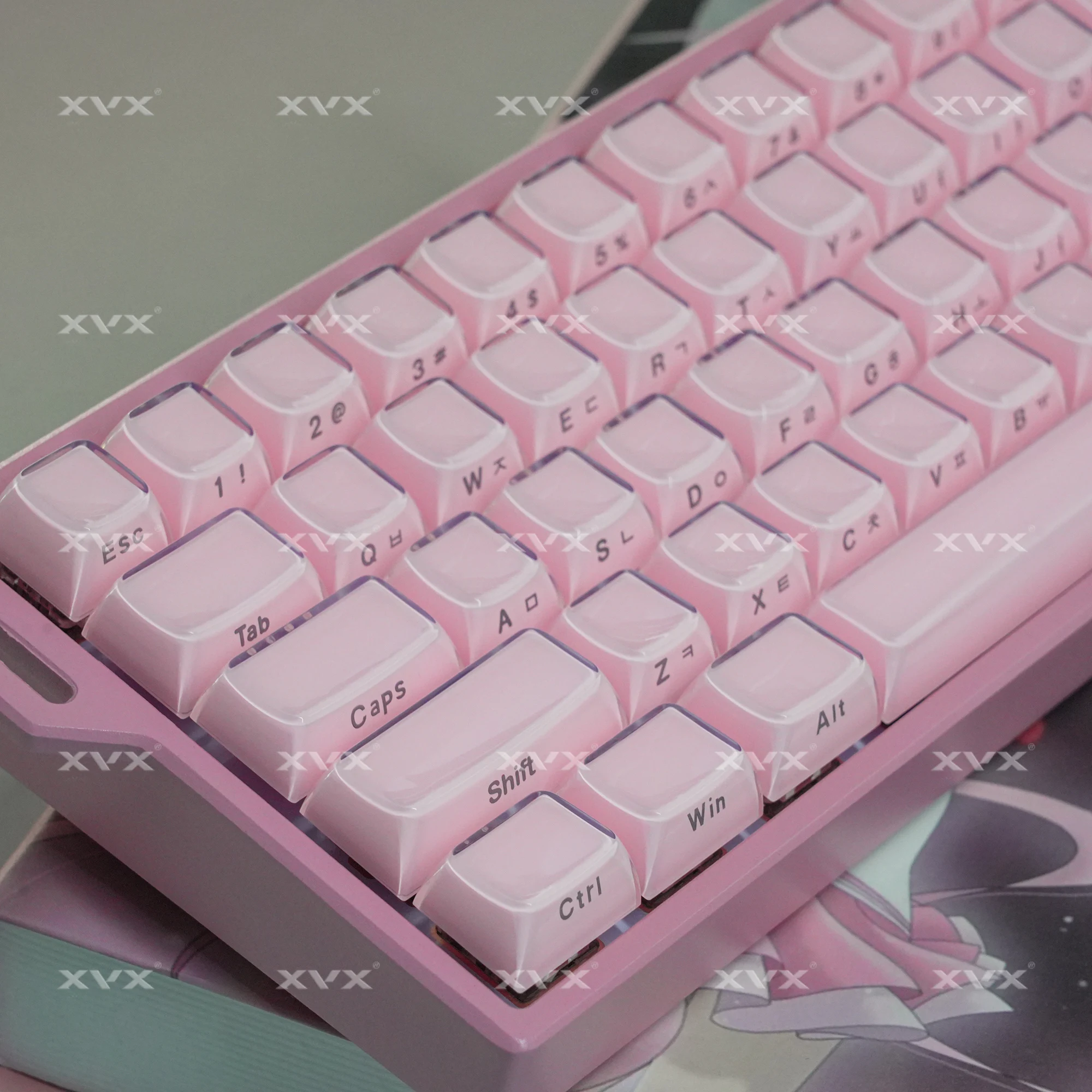 

Корейский розовый кристаллический желейный колпачок XVX для механической клавиатуры Cherry MX, 75% желейный OEM-профиль, колпачок для клавиш, белый/синий, 113 клавиш