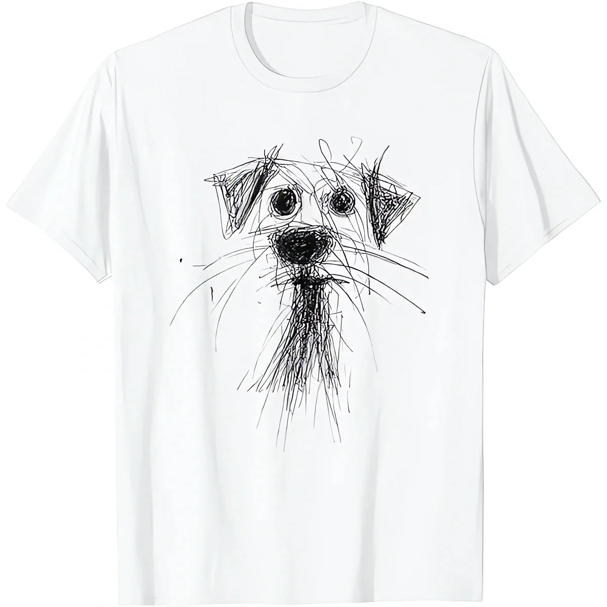 

100% Cotton Soft Comfortable Abstract Scribble Sketch Dog Face Graphic Loose Fit Casual Classic Women's Crew Neck Short Sleeve T-Shirt For Pet Lover Daily Street Outdoor Home Holiday Wear.