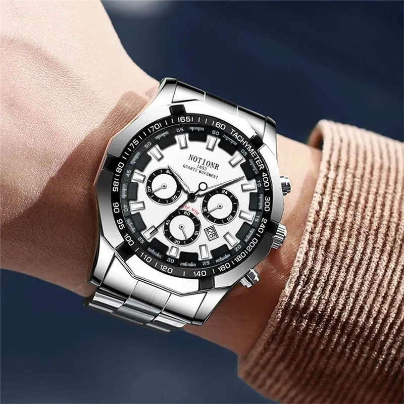 Luxury Mens Sport Watches Fashion Men Business Stainless Steel Waterproof Quartz Wristwatch Calendar Luminous Clock Reloj Hombre