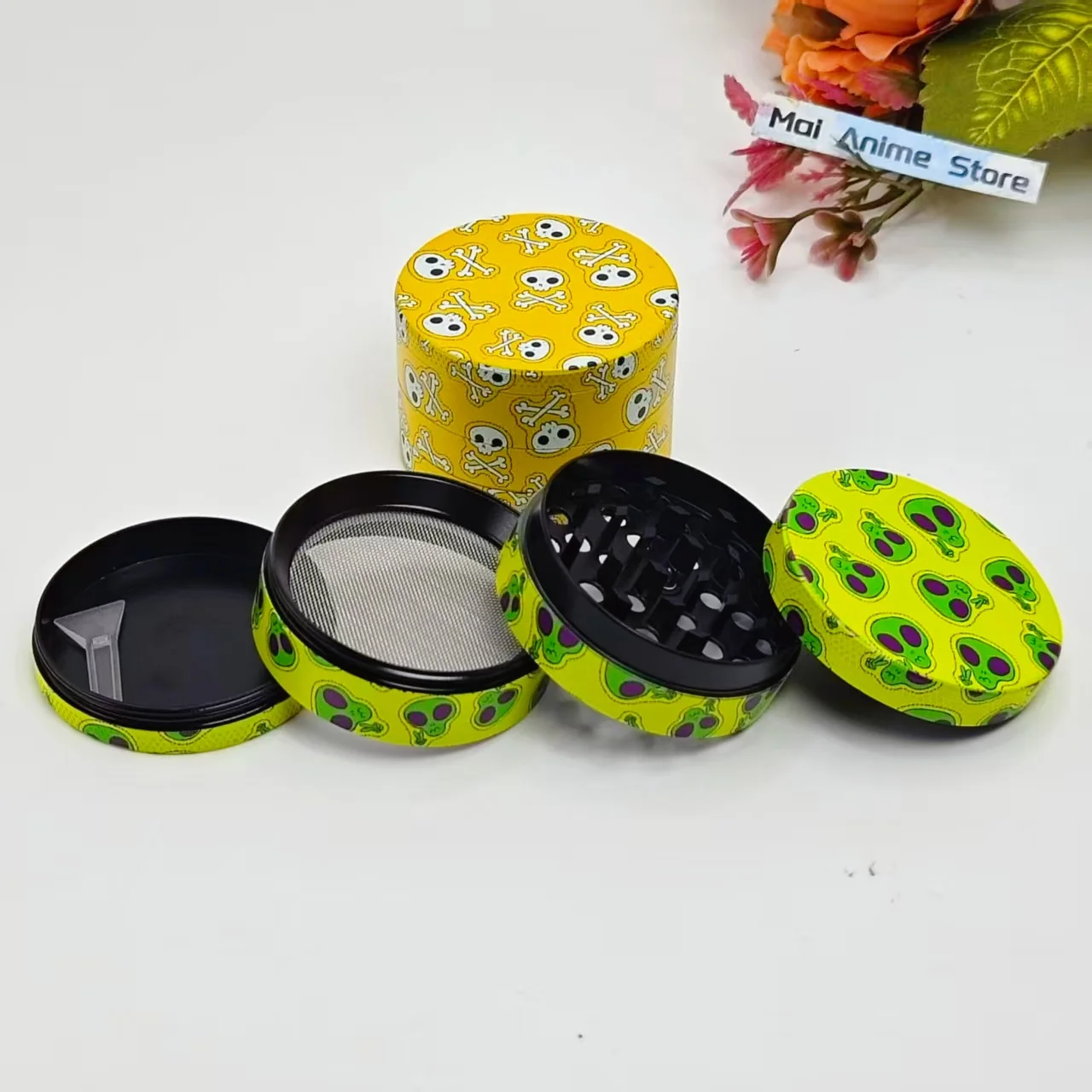 2inch Cartoon Herb Grinder 4-layer Metal Spice Mill Manual Pepper Mortar Pestle Tobacco Grass Grinder Smoke Cigarette Tool
