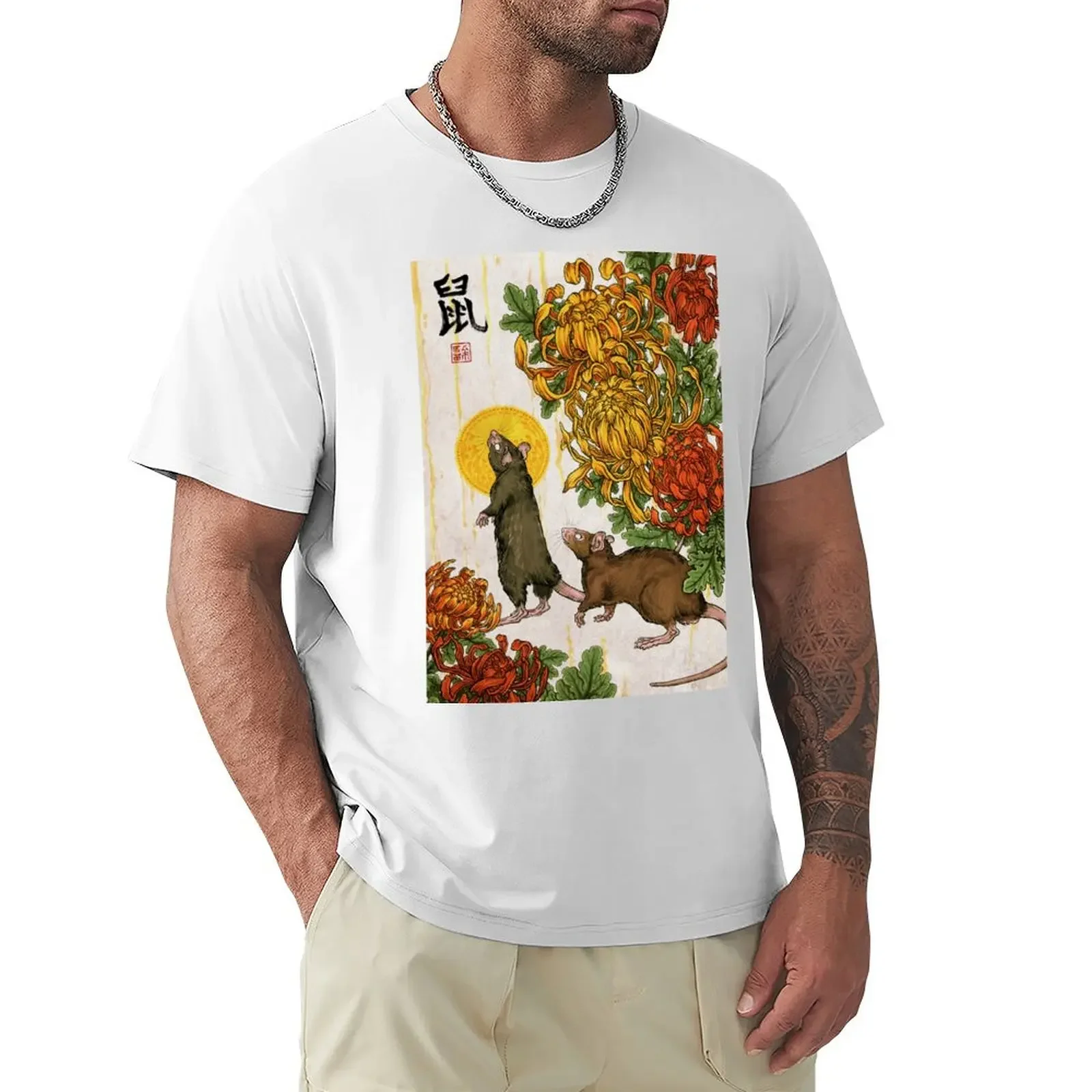 Year of the Rat T-Shirt man clothes baggy shirts T-shirts for men cotton