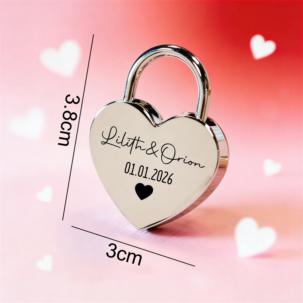 Custom Name Heart-Shaped Padlock Personalized Name Text Lock With Keys Anniversary Gifts Home Decoration Customized Name Lock