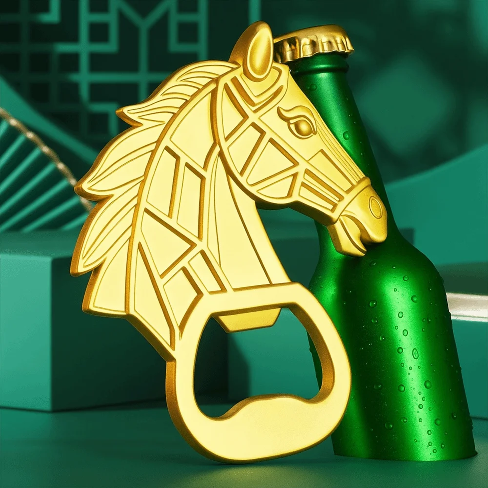 فتاحة زجاجات الحصان ذات التصميم المحمول الإبداعي، ملصق ثلاجة مغناطيسي باللونين الأحمر والذهبي، سهل الاستخدام