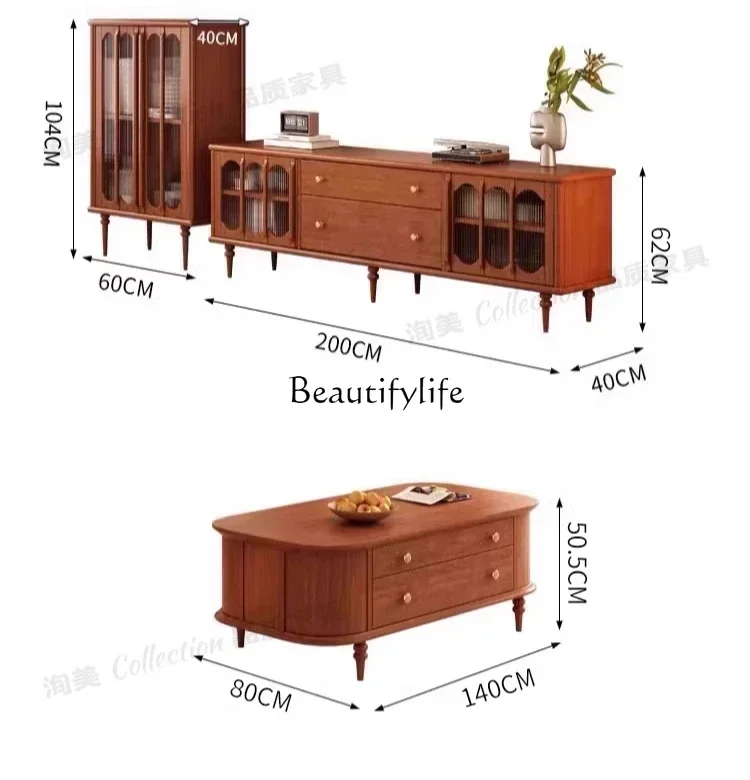 yj7 ash wood solid wood coffee table TV cabinet household storage tea table small table