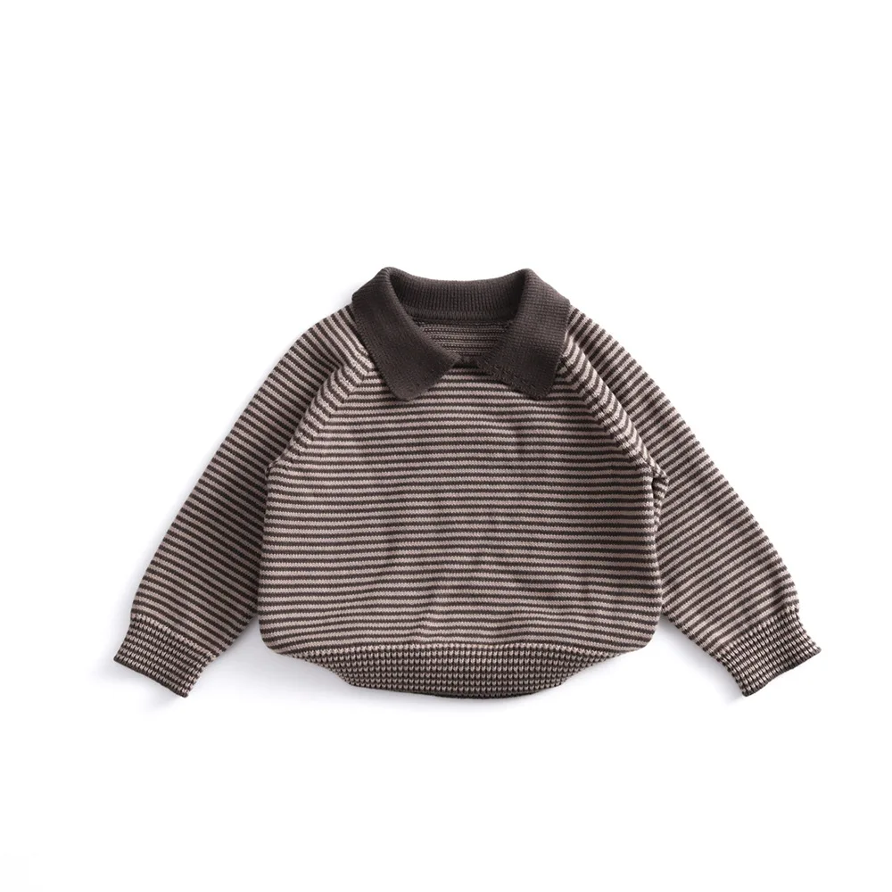2025 otoño nuevos niños de manga larga de punto Polo camisas de algodón niños suéter Casual niñas Vintage suéter a rayas niños pulóver
