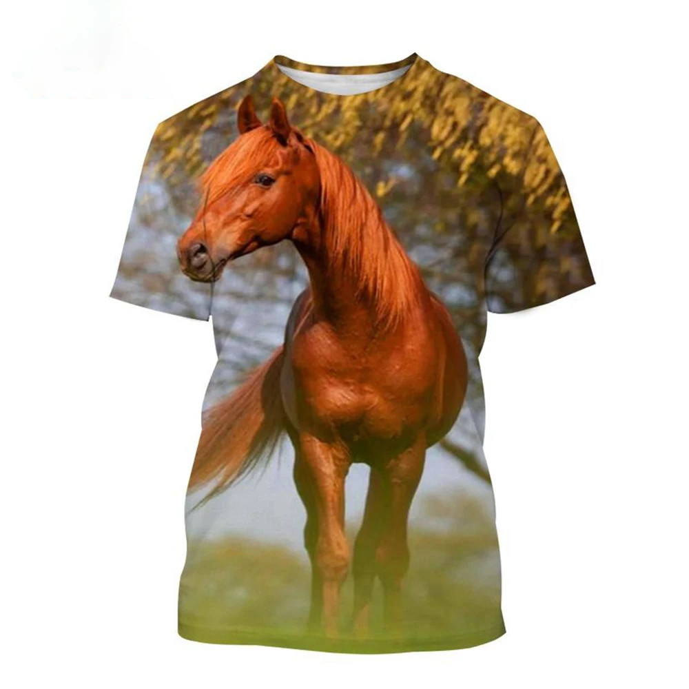 Summer hot selling fashion animal horse 3D printing print neutral casual Harajuku style comfortable short sleeved top image 6