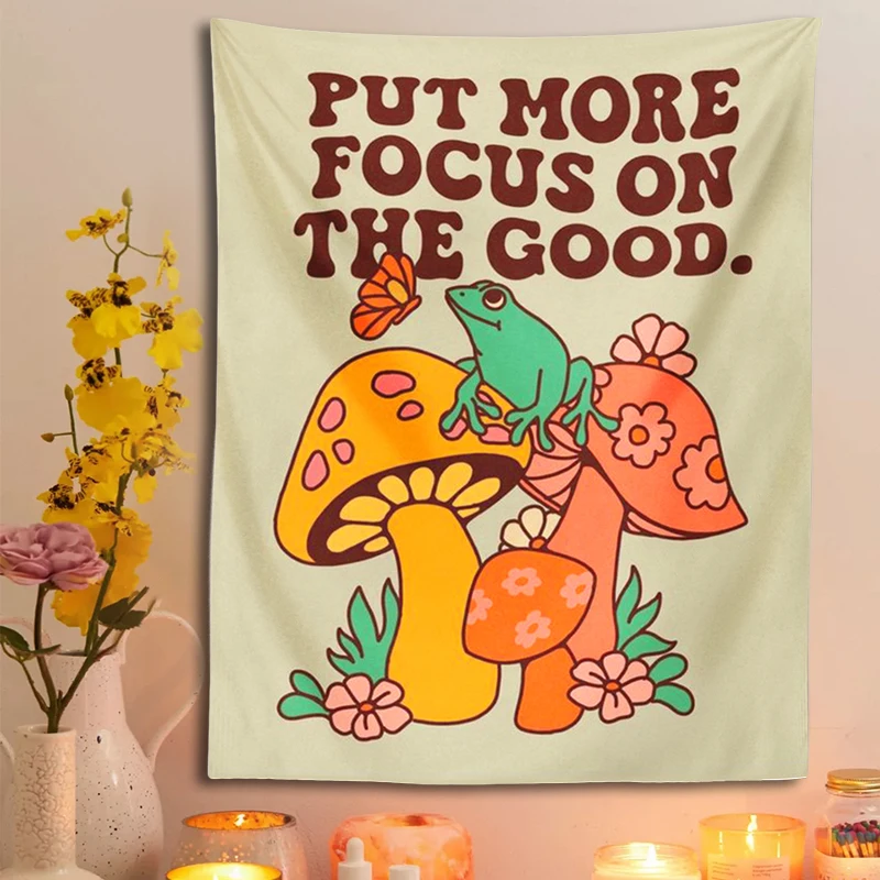 Mushroom Frog Tapestry Wall Hanging Retro put more focus on the good Trippy Aesthetic Room Decor Bedroom Vintage Boho Wall Art