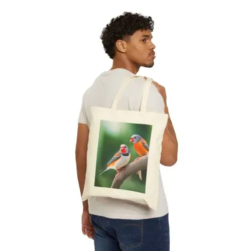 Sindax Cotton Canvas Tote Bag Zebra Finch in Natural Environment Design 6, Gift