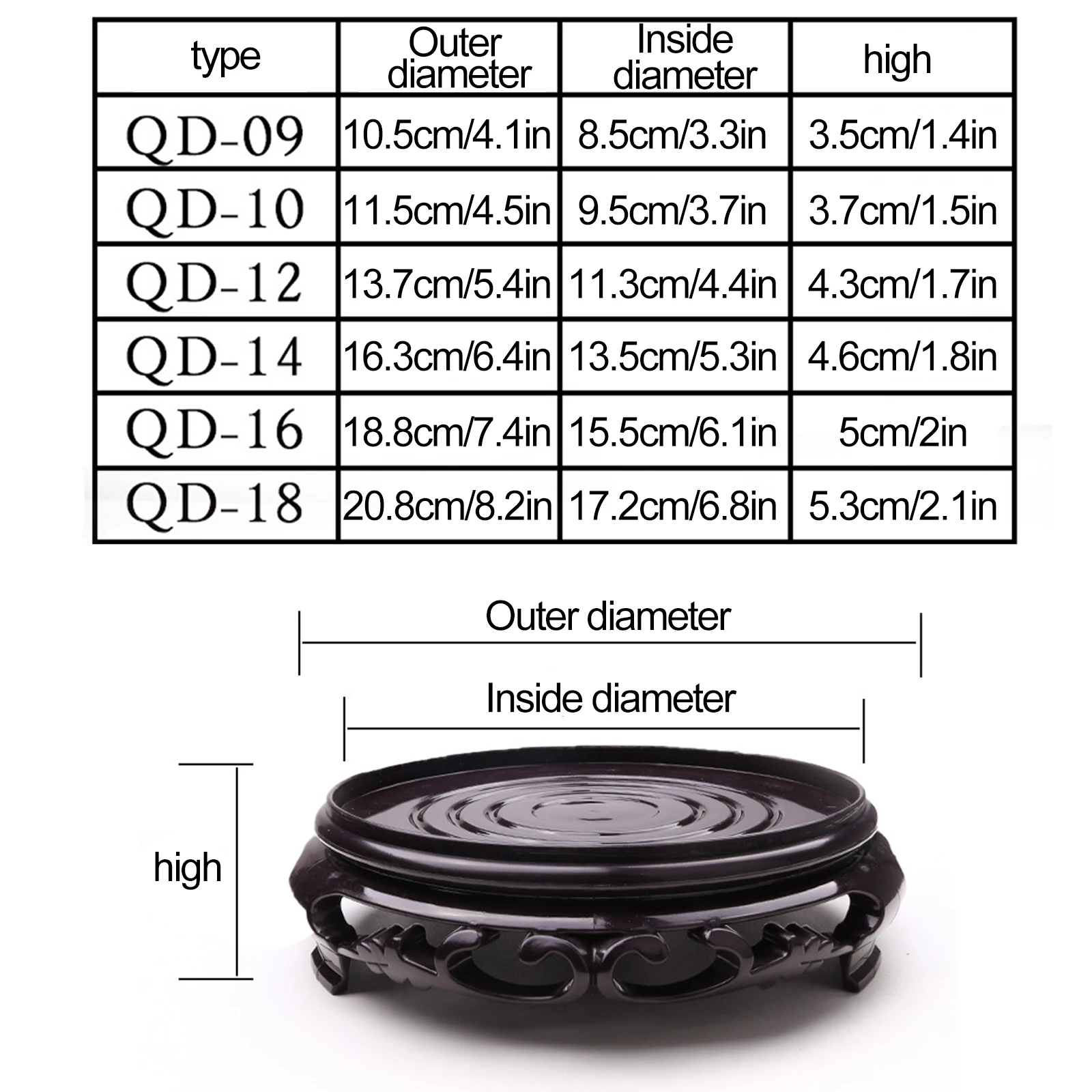 Deep Brown Carving Wooden Look Plastic Base Tray Flowerpot Holder for Round Potted Bonsai 8.5/9.5/11.3/13.5/15.5/17.2cm Diameter