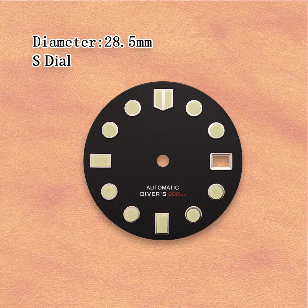 S Dial 28.5mm NH35 Sea Wave Fish Scale Pattern Dial  Green Luminous Fit NH36/4R/7S Japanese Movement Watch Accessories