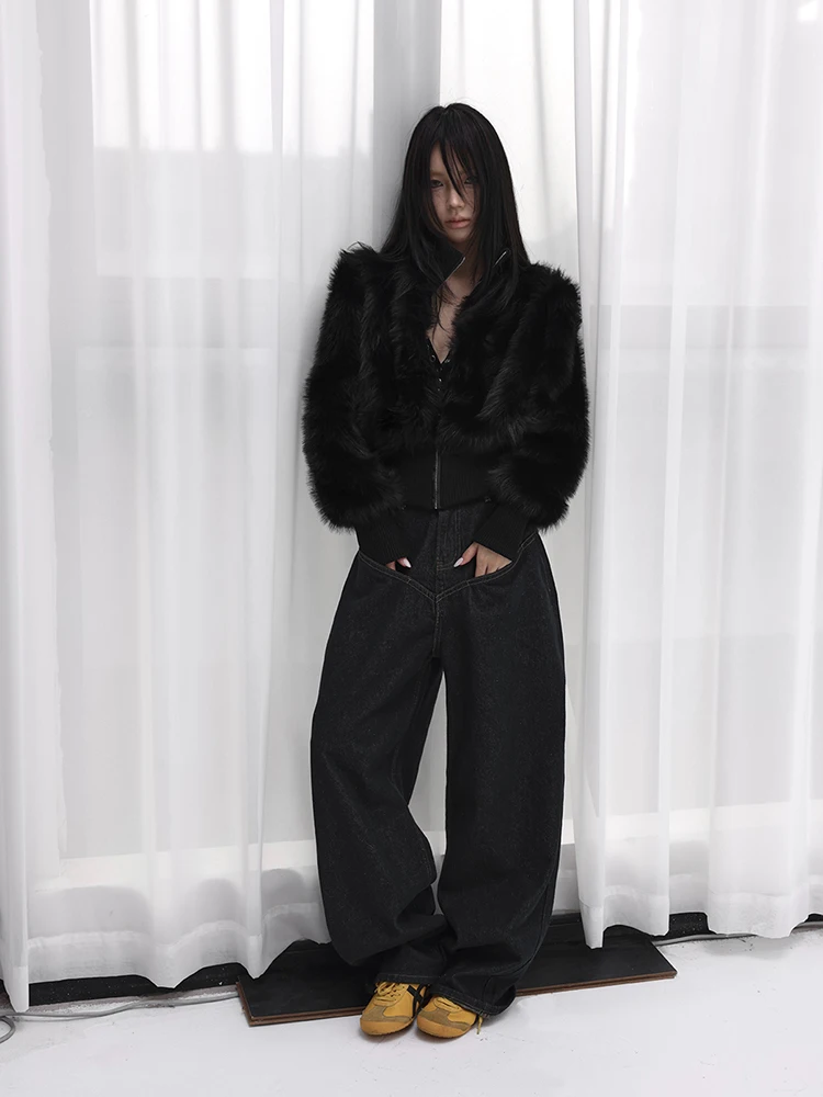 Lautaro Spring Winter Short Black Soft Thick Warm Hairy Faux Fur Coat Women Zip Up Luxury Designer Clothes Fluffy Jacket 2025